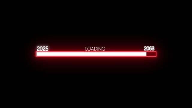 Minimal white progress bar animation showing transition from year 2025 to 2063 on black background. Great for New Year projects, timelines, or digital countdown visuals. .Happy New year 2031 loading 