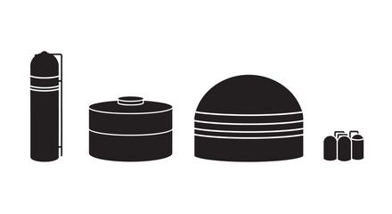 Collection of industrial storage tanks and cylinders silhouette