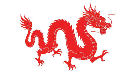 Red Chinese dragon, stylized graphic design, mythical creature, powerful symbol.