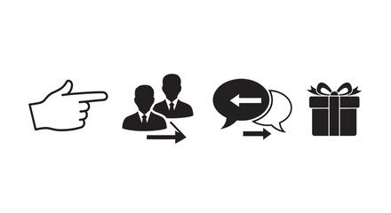Business process icons showing direction team communication and gift silhouette
