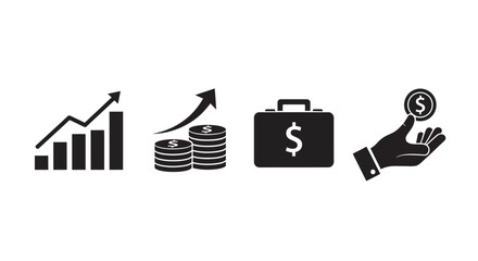Financial growth and investment icons with dollar symbols silhouette