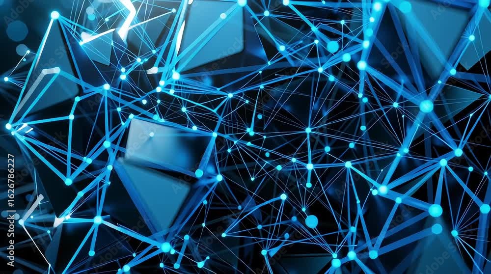 Aufkleber a blue and black image of a cube with many lines. the cube is surrounded by a blue background