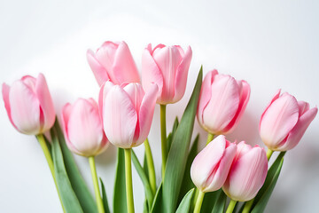 Fototapeta premium A beautiful bouquet of delicate pink tulips on a white background