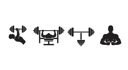 Fitness and weightlifting icons silhouette