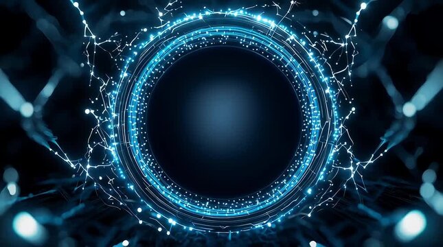A blue circle with a black background. The circle is surrounded by a blue glow. The circle is the center of the image