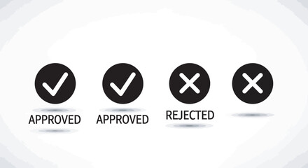 Fototapeta premium Approved and rejected checkmark and cross icons silhouette
