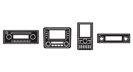 Collection of car audio system icons silhouette