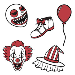 Halloween icon set scary clown eye clown teeth