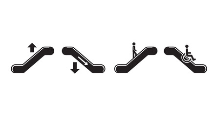 Fototapeta premium Set of escalator icons showing up down person and wheelchair silhouette