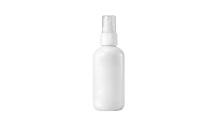 Minimalist white spray bottle with clear cap on isolated background for cosmetic or cleaning product branding mockup