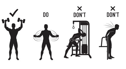 Fitness exercise do and don t guide silhouette