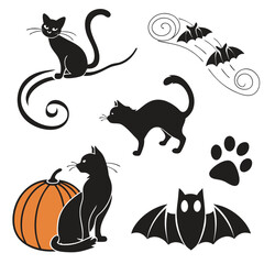 Halloween icon set black cat eyes cat silhoutte
