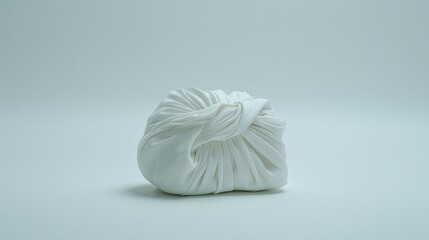 Obraz premium A tightly knotted, off-white fabric object, smooth and elegant, sits on a plain, bright background