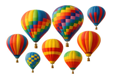 Colorful hot air balloons flying with transparent background
