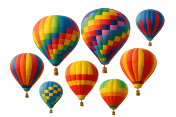 Colorful hot air balloons flying with transparent background