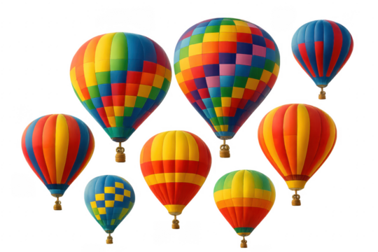 Colorful hot air balloons flying with transparent background