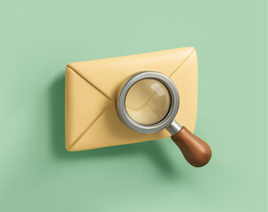Email Envelope with Magnifying Glass Search on Green Background 3d icon