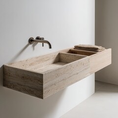 Obraz premium Minimalist stone sink, mounted on a wall