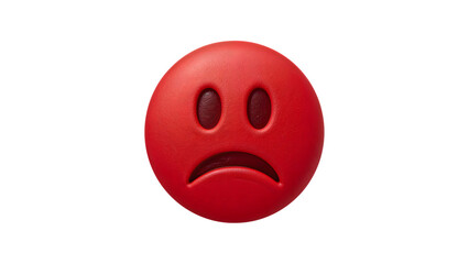 Obraz premium Red sad face emoji isolated on the transparent background, expression of disappointment and negative emotion, minimalist depressed mood icon