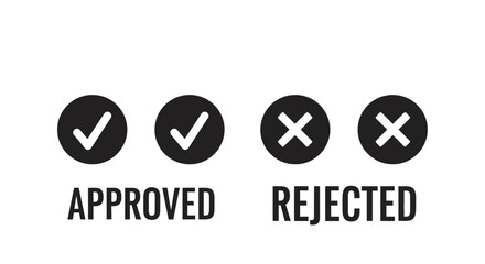 Two approved checkmarks and two rejected crosses silhouette