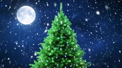 Growing New Year tree, falling snowflakes and stars, festive magical scene, seamless loop - Powered by Adobe