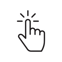 Obraz premium Simple Hand Cursor Clicking Icon Graphic with Light Rays Emanating from Fingertip for Website or App Interaction Element