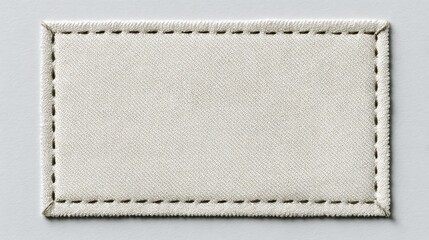 Blank rectangular fabric patch mockup with stitched border on white background, perfect for branding design. .
