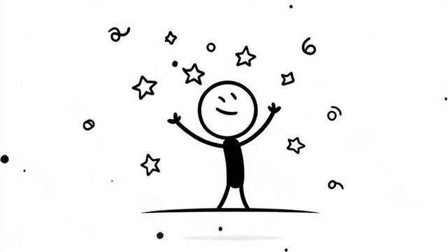 Hand Drawn Figure Celebrating Among Many Stars