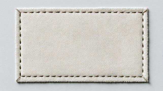 Blank rectangular fabric patch mockup with stitched border on white background, perfect for branding design. .