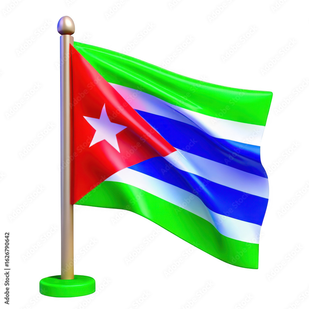 Poster 3d cuban flag waving on pole isolated on transparent background
