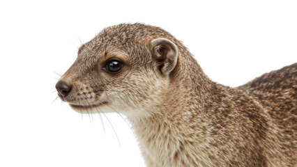 Closeup portrait of a curious meerkat on the transparent background with detailed fur and expressive eyes