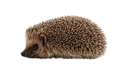 Adorable hedgehog side view on the transparent background with detailed spines and natural texture for nature, wildlife, and animal themes