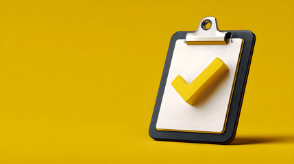 Checklist clipboard with yellow check mark for task management and approval