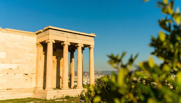 Ancient temple facade with a clear sky