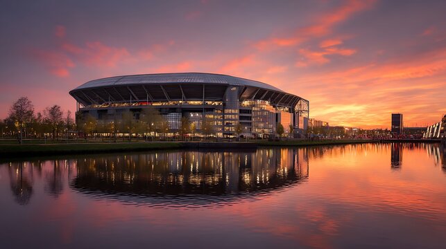 Captivating Landscape of Johan Cruijff ArenA in Amsterdam at Sunset .