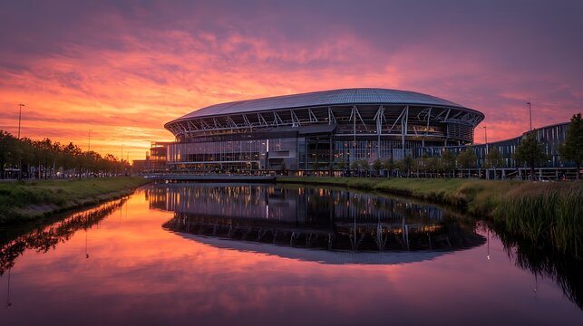 Captivating Landscape of Johan Cruijff ArenA in Amsterdam at Sunset .