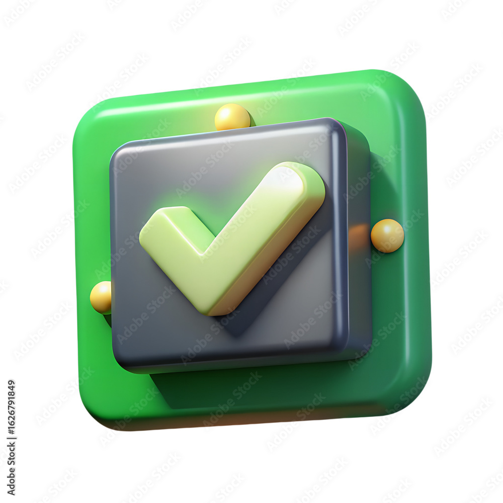 Poster 3d icon of a green check mark icon isolated on transparent background
