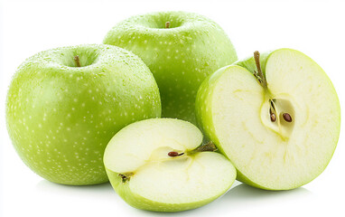 Green Apple with Smooth Skin Closeup.Isolated on white background