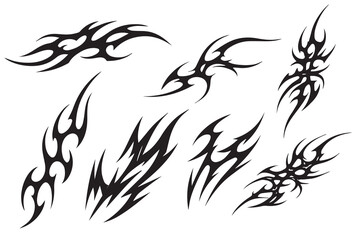 y2k tribal sigilism tatto pack. Flame shape in liquid mercury. abstract neo tribal cyber sigil gothic melted modern burn form, design element.