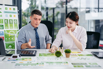 Sustainable ESG Green Business Strategy Meeting for Environmental Impact and Carbon Reduction...