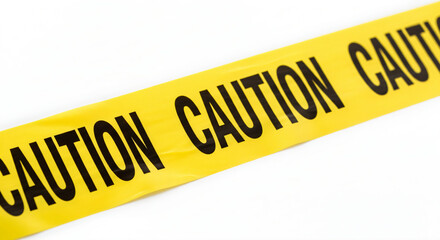 Police crime scene isolation tape closeup macro photo.