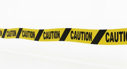 Police line caution tape closeup macro photo. Isolated against white background.
