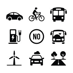 Fototapeta premium A set of vector icons of eco-friendly transportation