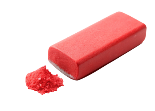 Soft red eraser and eraser dust correcting penciled mistakes