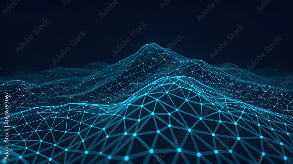 Poster exploring dynamic landscapes of technology with a smooth dolly shot through interconnected networks
