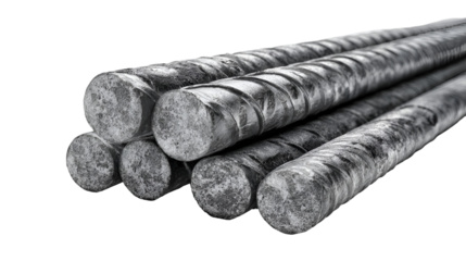 Pile of rebar steel rods isolated on transparent background