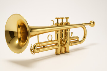 Shiny Gold Trumpet Lying on White Background