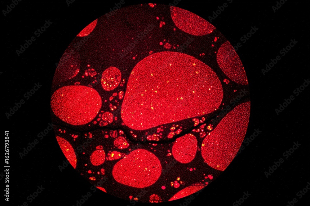Poster exploration of red blood cells and plasma in a microscope view revealing unique cellular structure a