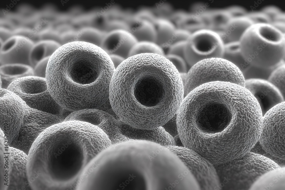 Poster microscopic view of cells showing intricate structures and textures in a detailed arrangement