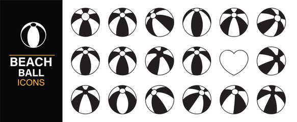 Collection of minimalist beach ball icons in black and white